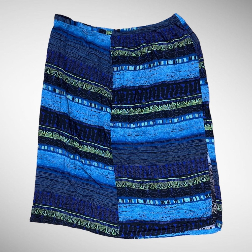 California Krush Skirt Womens 3X Blue Boho Tribal Midi Crinkle Rayon Elastic‎